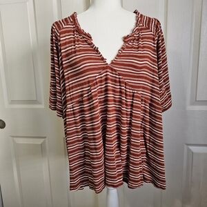 Womens1xL Striped Burnt Orange and White Women's Top